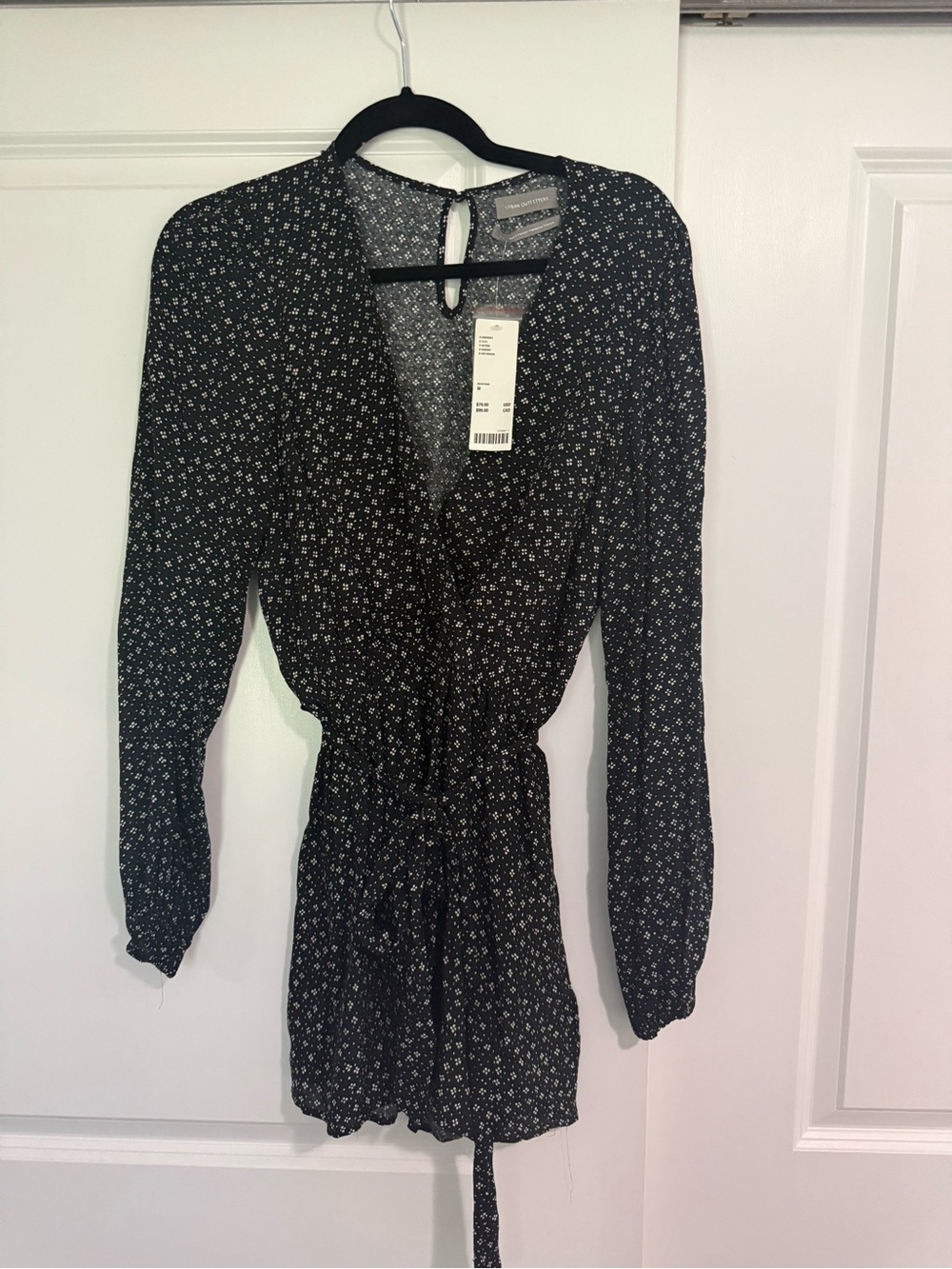 Urban Outfitters Black Mini Dress with White Micro Floral Print